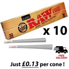 10 x Raw Classic King Size Mega Pack 32 Cones - Pre Rolled Cones- 320 in total