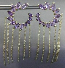 ESTATE LARGE 10.0CT AAA AMETHYST 14K YELLOW GOLD FLOWER JOURNEY HANGING EARRINGS