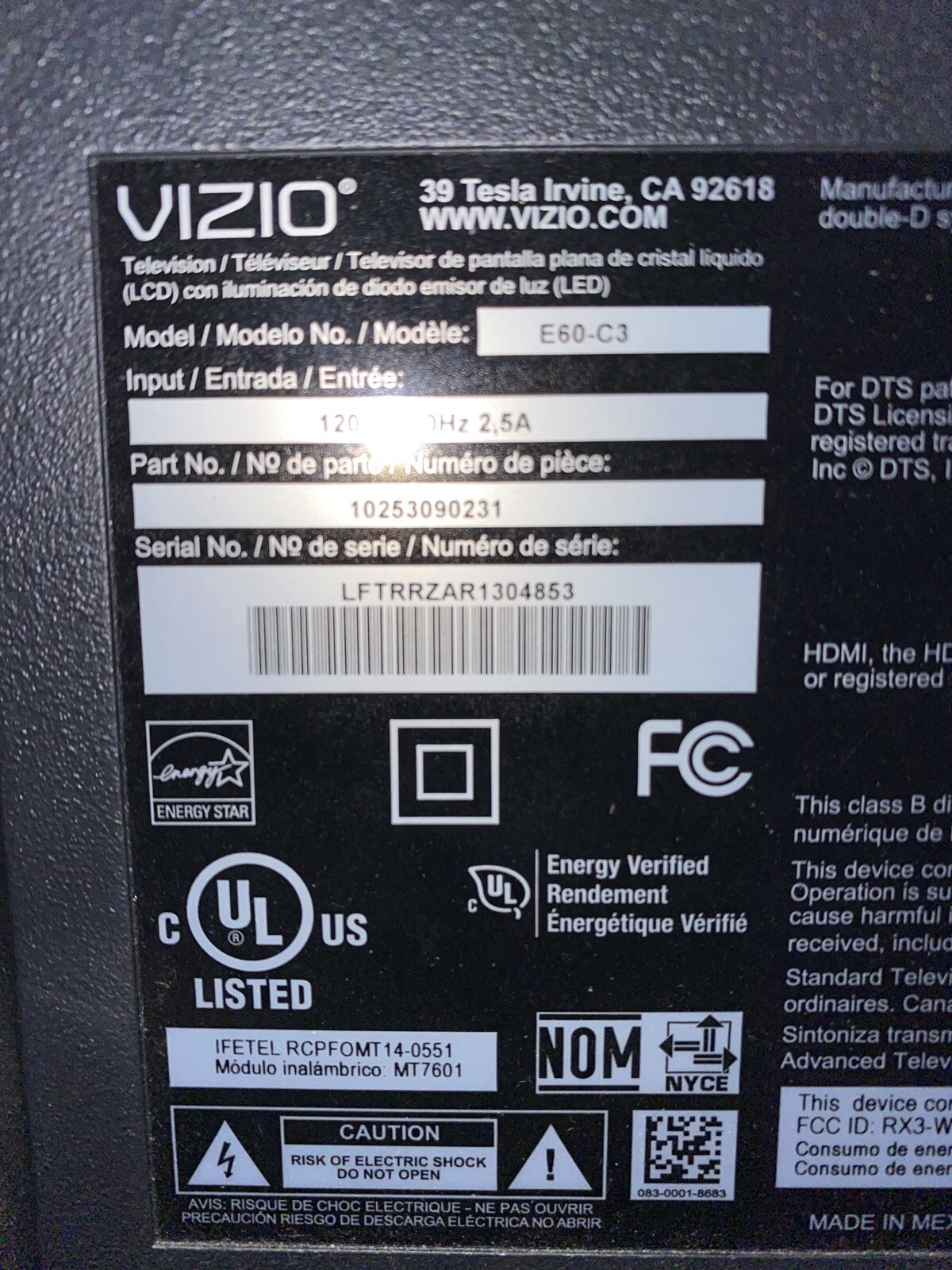 Vizio Tv Main Board For Model E60c3 eBay