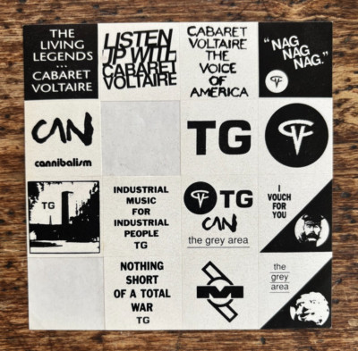 Throbbing Gristle/Cabaret Voltaire/Can sticker sheet - 1991? The Grey Area??