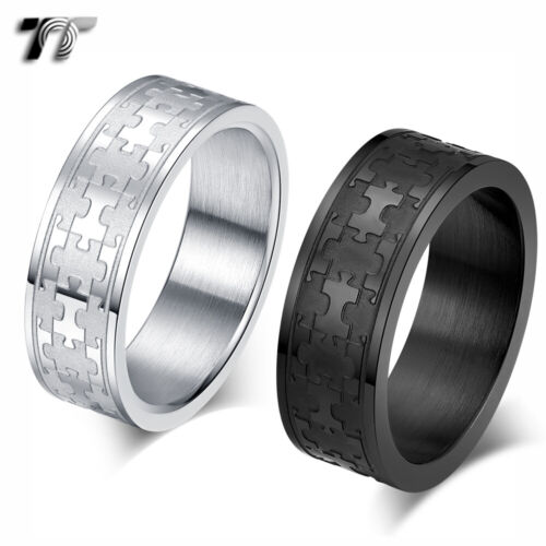 TT 8mm Black/Silver Stainless Steel Puzzle Band Ring Size 7-15 (R391) NEW - Photo 1 sur 3