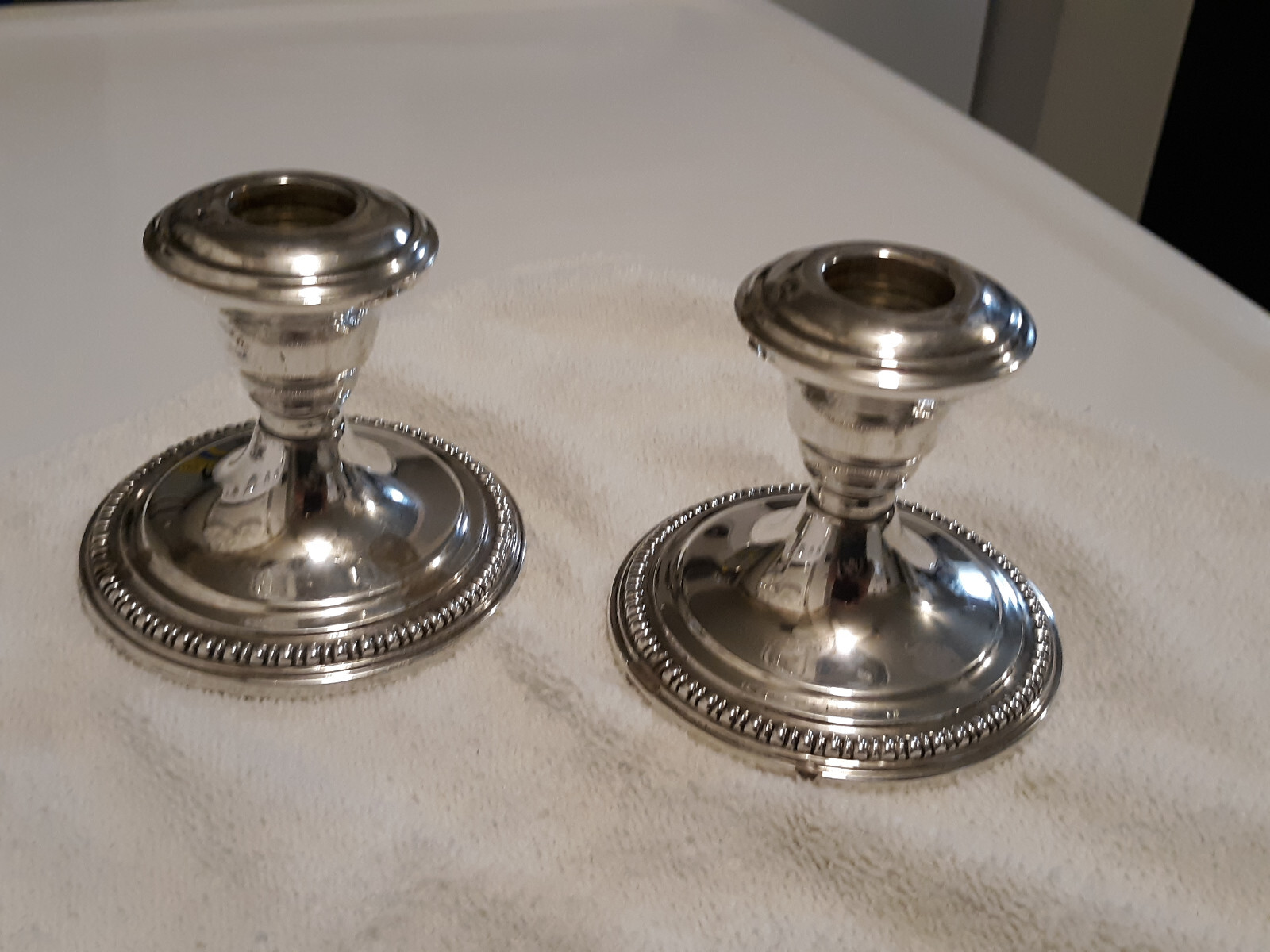 VINTAGE WM ROGERS A PAIR OF  STERLING SILVER 3" WEIGHTED BASE 9A CANDLE HOLDERS