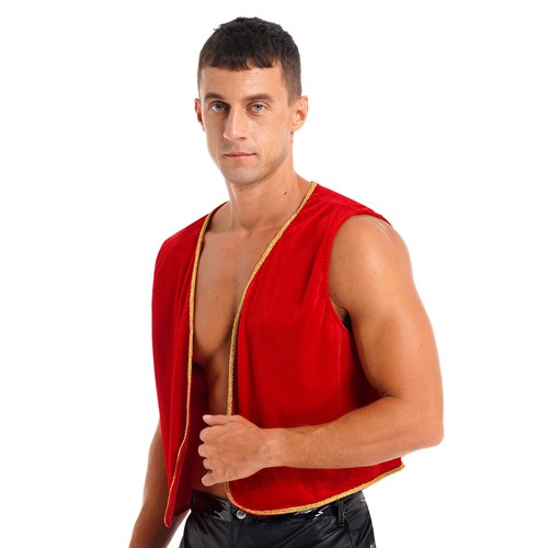 UK Men Santa Claus Vest Christmas Sleeveless Open Front Cardigan Waistcoat Tops - Picture 4 of 17