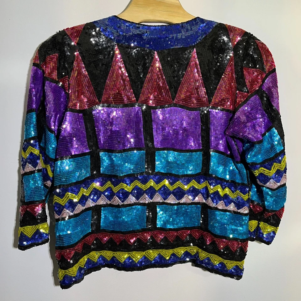 Chaqueta de noche vintage Joseph Le Bon para mujer X3 multicolor seda lentejuelas cuentas Foto 2 de 4