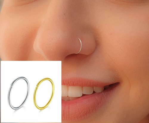 925 Sterling Silver Plain Classic Hoop Ring Earrings Lip Ear Nose Body Piercing - Picture 3 of 6