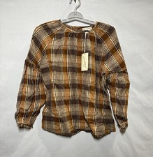 Women's Universal Thread Dressy Long Sleeve Crewneck Popover Top- Brown Plaid S