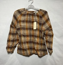 Women's Universal Thread Dressy Long Sleeve Crewneck Popover Top- Brown Plaid S