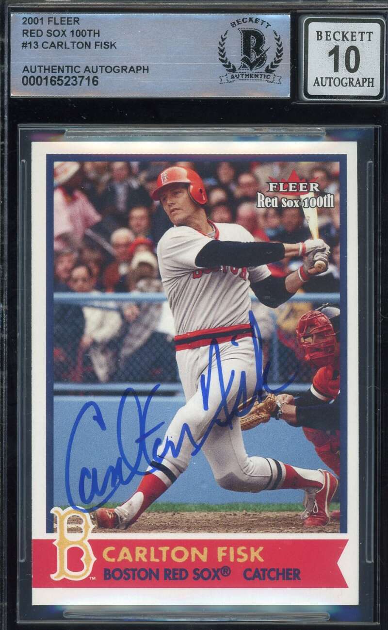 Carlton Fisk Gem Mint 10 Beckett BAS Signed 2001 Fleer Red Sox 100th Autograph