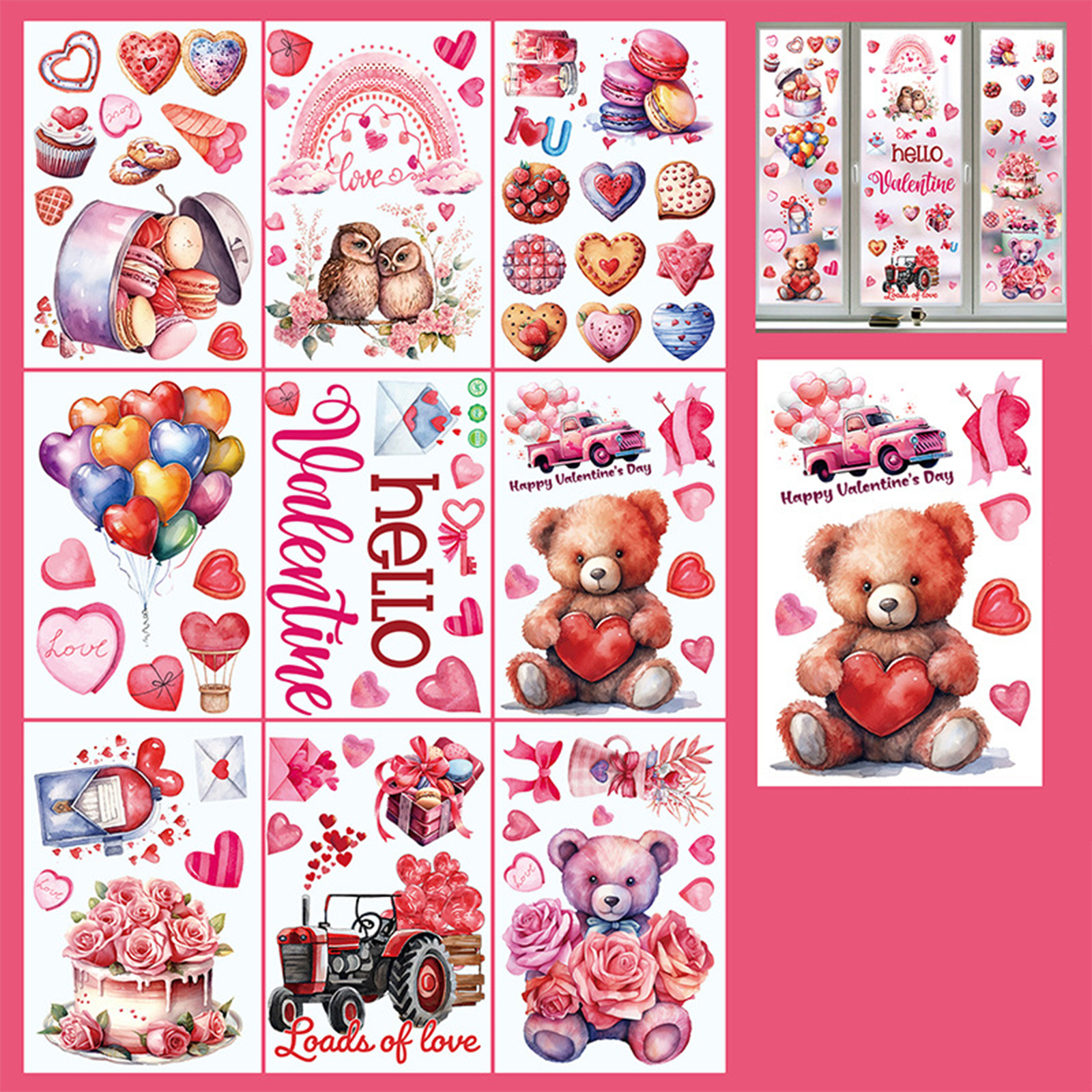 Window Decals Glass Stickers Valentine's Day Cling 9 Doublesided Love