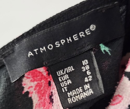 women ATMOSPHERE black DRESS floral print BELL SLEEVES mini ABOVE KNEE size 6 - Picture 11 of 11