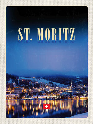 Holzschild 30x40 St. Moritz Österreich Schnee Winter  Wand Deko Cafe Sammler Ges