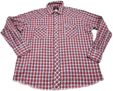 Wrangler Western Men's Red Plaid Pearl Snap Shirt Long Sleeve Button Up XL