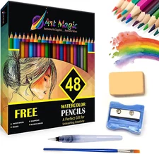 Art Magic Watercolor Pencils Set of 48 Professional Colored Pencils for Adult