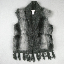 Cripple Creek Faux Fur Vest Womens M Gray Mohair Knit Fringe Tassels Ranchwear