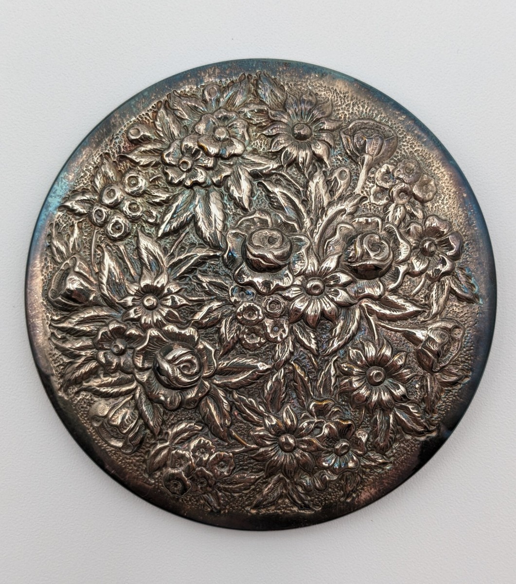 Vintage Kirk Stieff Silver Plate Purse Compact Mirror Floral | eBay