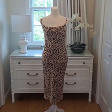 NWOT Bardot Womens Leopard Print Silky Slip Midi Dress Cowl Neck Full Lining S-4