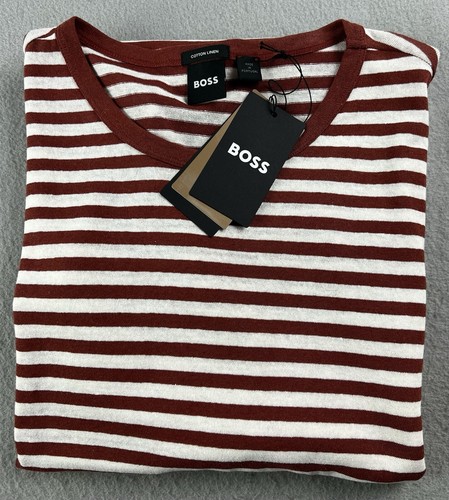 HUGO BOSS Men’s Tiburt T-Shirt Crewneck Size 2XLT Short Sleeve Linen Blend NWT