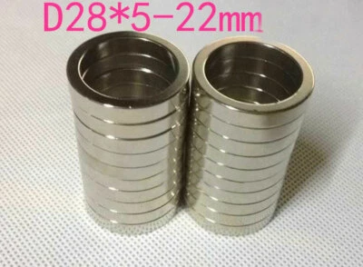 28mm x 5mm / 10mm Hole 22mm Disc Ring Round Rare Earth Neodymium Magnets N50