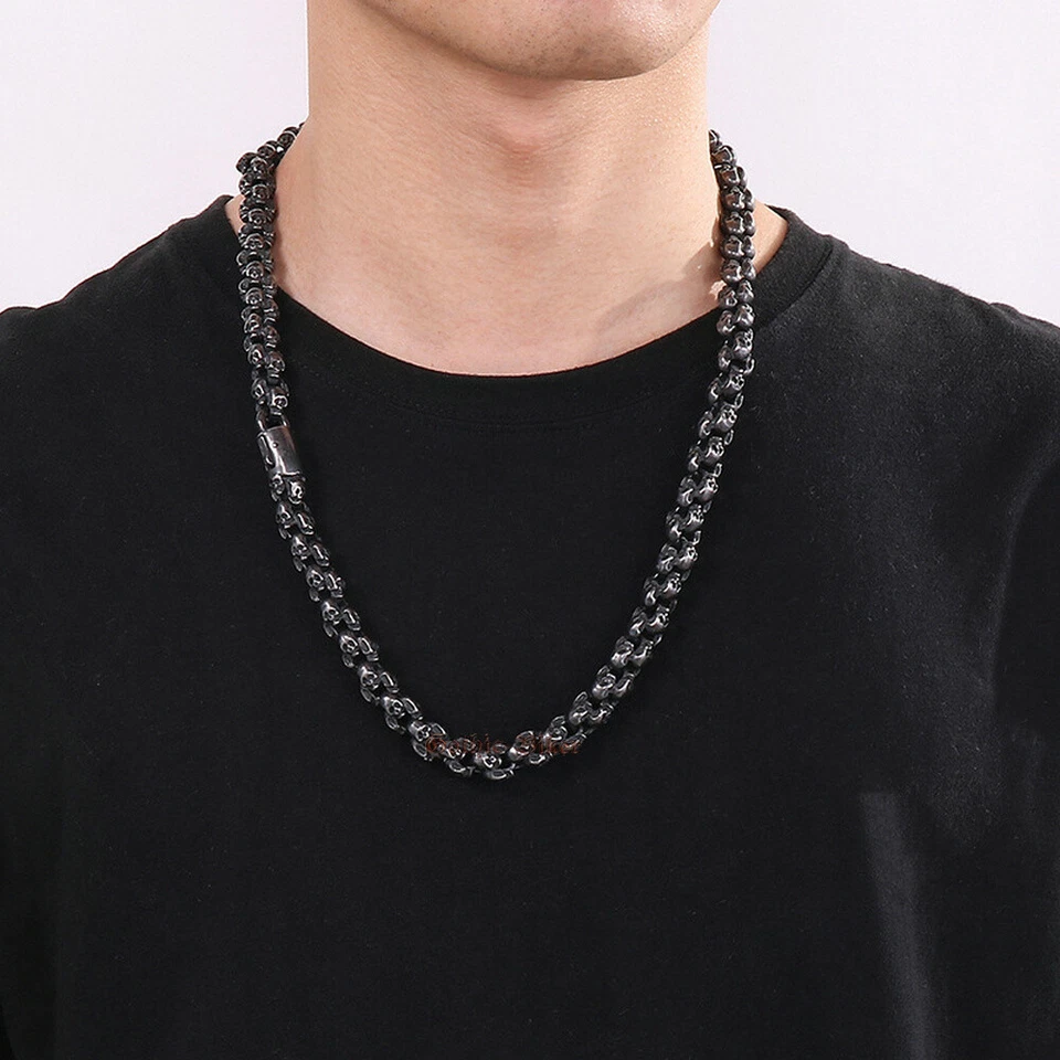 Pulsera/Collar Eslabones Calavera Sólidos Hipoalergénico Acero Inoxidable Tono Gunmetal Foto 2 de 4