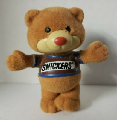 Vintage 1987 Snickers Arms Opened Flocked Chocolate Chums Bear Figurine NOSPB174