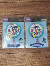 2 Foil Balloon Helium Savers Round Happy Birthday Celebration Blue Purple Yellow
