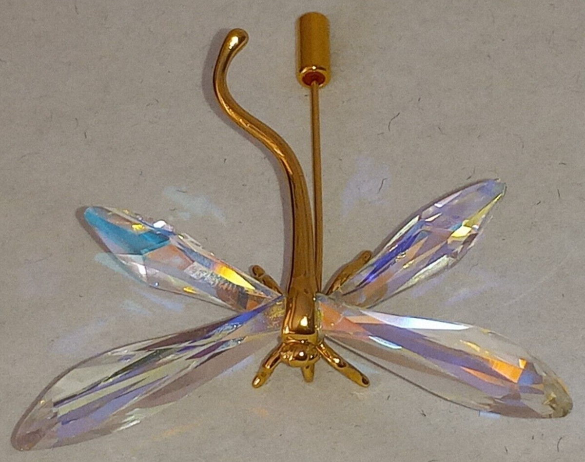 VTG SWAROVSKI DRAGONFLY AB CRYSTAL 925 STERLING GOLD PLATE STICK