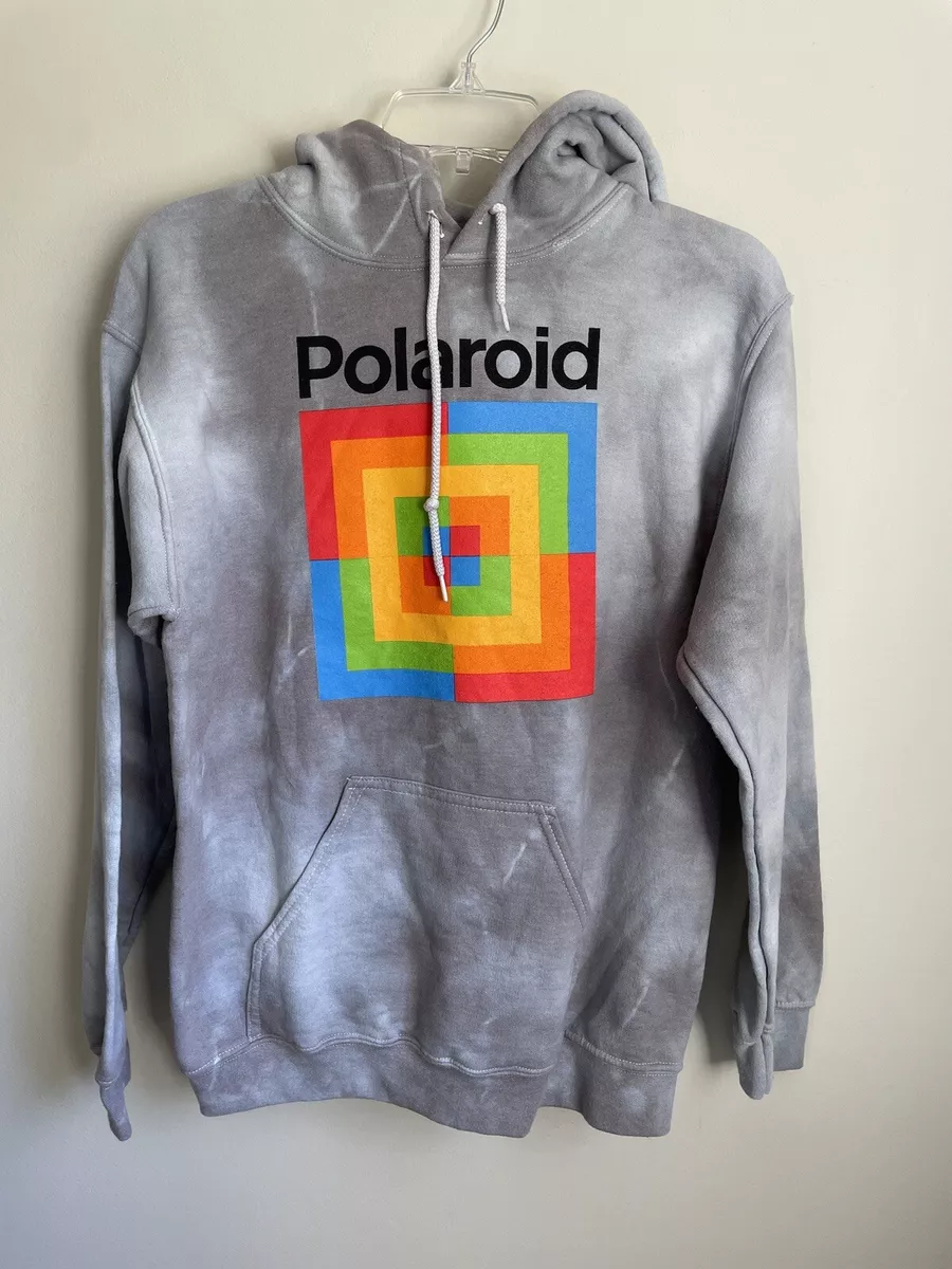 Polaroid Hooded Sweatshirt Fleece Size Small Retro Gray Tie Dye Hoodie Unisex