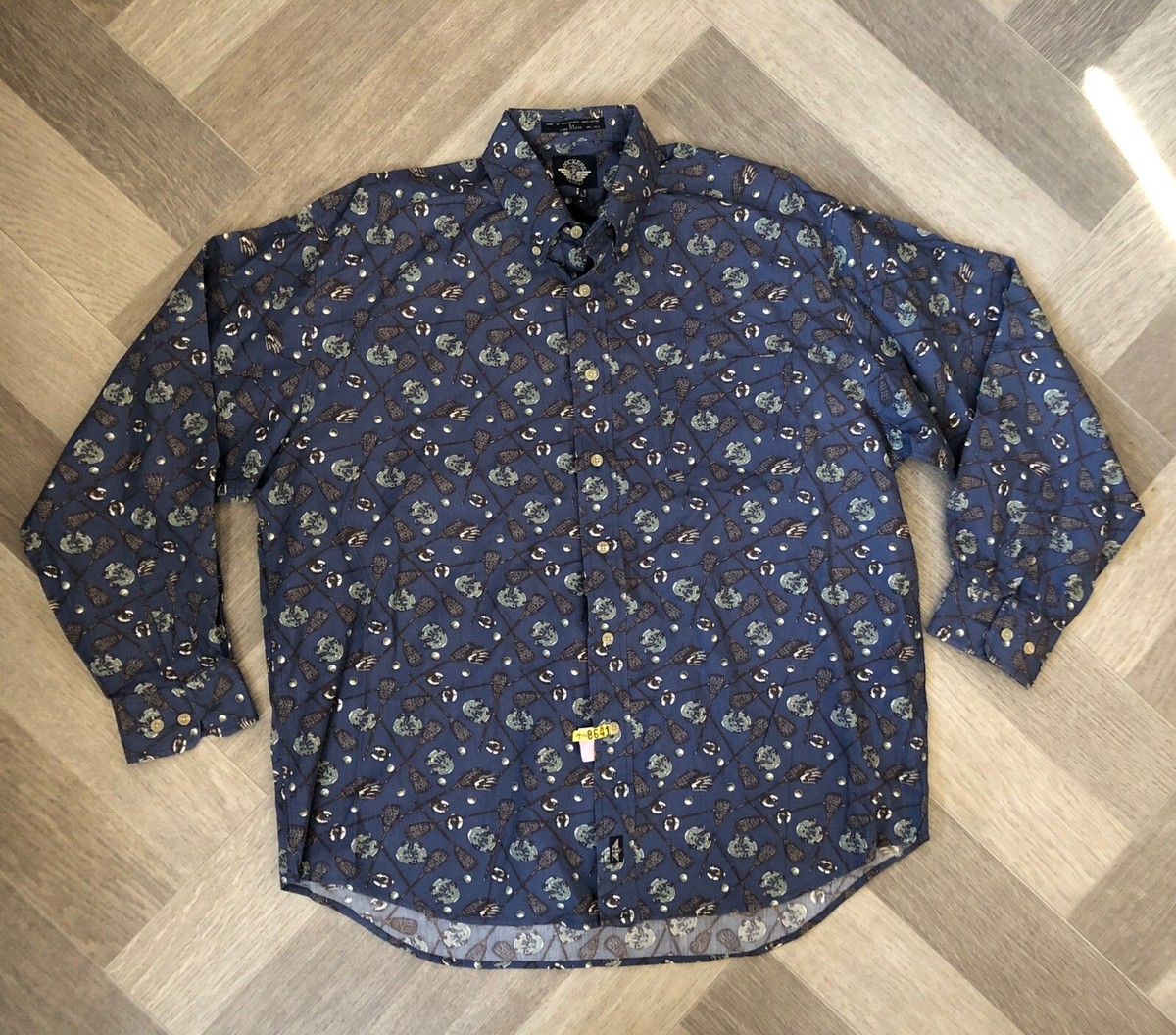 lacrosse dress shirts Vintage DOCKERS 90s Lacrosse Print Blue Button-up Oxford Dad Shirt Mens  Large