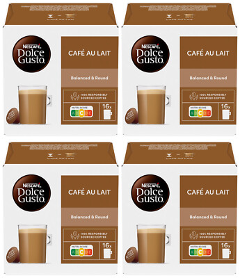 4 NESCAFE CAFE AU LAIT Coffee Capsules Boxes Pods for Dolce Gusto Machines 160g