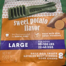 Greenies Large Sweet Potato Flavor Dental Dog Treats, 12 oz., Count of 8 Teeth