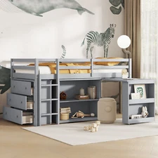 Kids Loft Bed with Underbed Storage Compact Functional for Small Spaces Grey