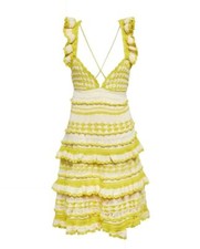 Zimmermann Halycon Crochet Frill Mini Dress | Yellow/Cream, Tiered, Cotton