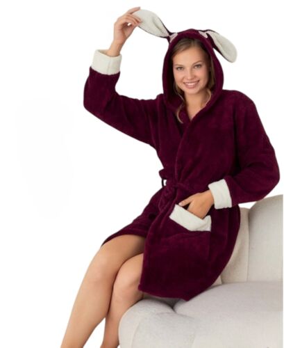 Restposten Damen Bademantel mit Kapuze Flauschig Weich Fleece Versch. Designs - Bild 5 von 8