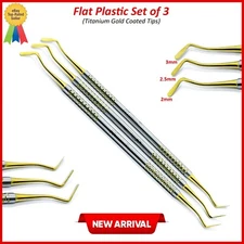 Set of 3 Dental Flat Plastic Composite Filling Instruments Titanium Gold Coated