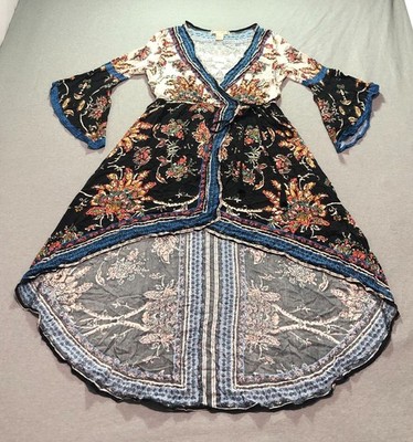 Flying Tomato Sun Dress Women L Boho Abstract Floral Gypsy Hippie Occasion Indie