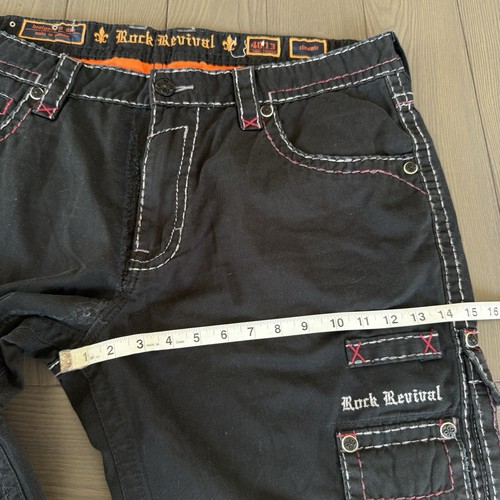 Rock Revival Shorts Mens 40 Black Classic Cargo Pockets Premium Embellished Read - Picture 14 of 19