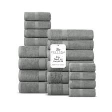 18-Piece 100 Cotton Towel Set, 4 Bath Towels, 6 Hand Towels, 8 Wash Cloth, Q...