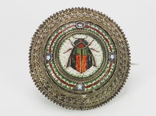 Antike florale Brosche Mikro Mosaik Käfer Silber Millefiori Italien; K118