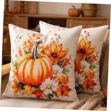 Fall Pillow Covers 16x16 Orange Floral Autumn 16" x 16" Pack of 2 Pumpkin