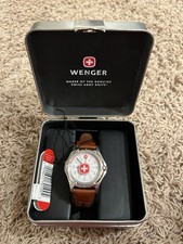 Wenger Swiss Military Women's Watch White Brown Leather Medium Band NEW