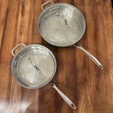Calphalon #5005 12" 5 QT & #5003 10” 3 Quart Frying Grilling Skillets Pans EUC