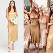 Show Me Your Mumu | Verona Cowl Dress True Gold Luxe Satin Bridesmaid