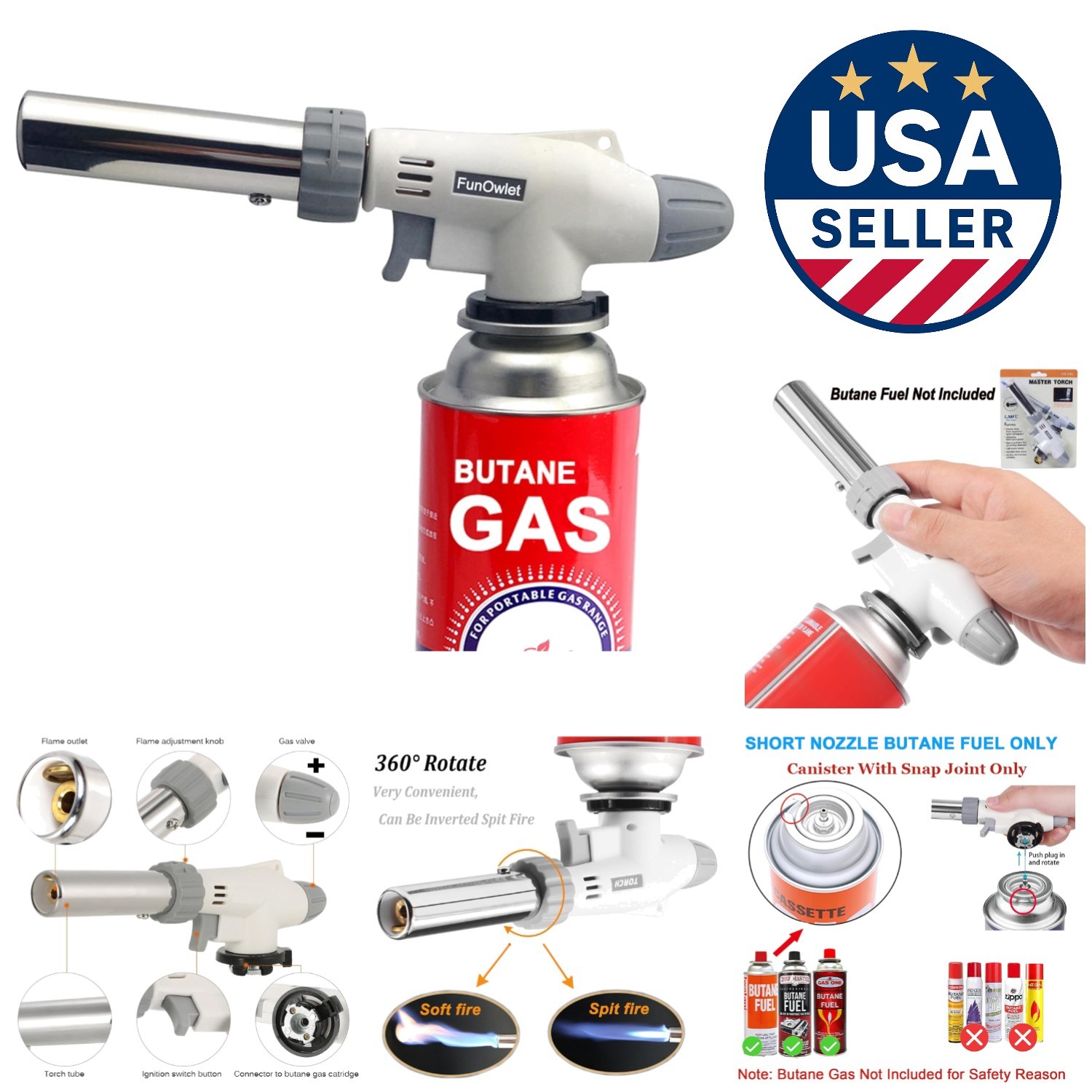 Compact Stainless Steel Butane Torch - Ideal for Sous Vide, 