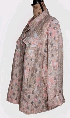 Ruby Rd. Woman - Burnout Beige w/Pink Floral Button Front Jacket -Size 24W