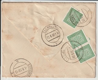 LUXEMBOURG POSTAGE DUES ON 1950 GVI COVER FROM IPSWICH