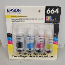 Genuine Epson 664 Ecotank Ink Bottles 70ml BKCMY Printer Ink OEM EXP 03/2020 4pk