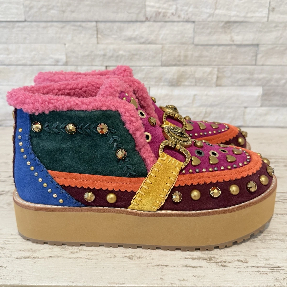 Kurt Geiger Mansion Cozy Studded Suede Bit Buckle Platform Boots EU 36.5-US 6.5