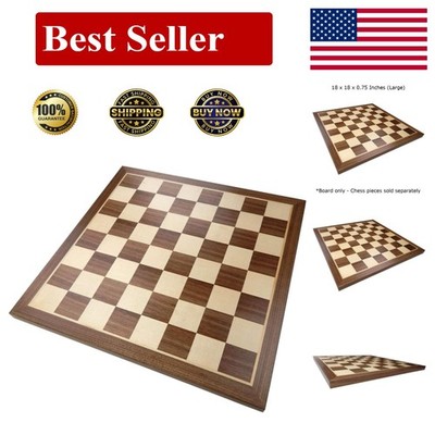 Monroe Extra Thick Chess Board with Inlaid Walnut and Maple Wood, Large 18 x 18