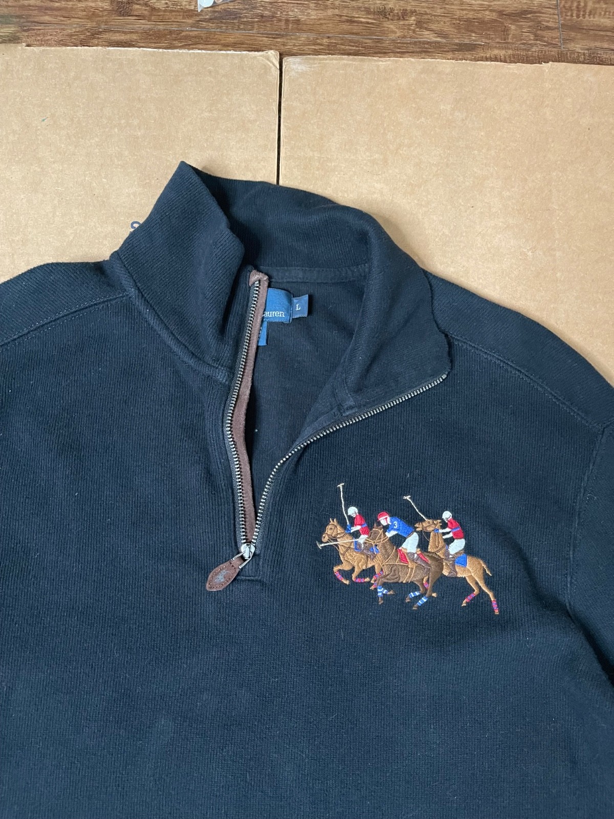 Vintage Polo Ralph Lauren Uomo L Nero 1 4 Zip Pullover Triplo Pony Felpa