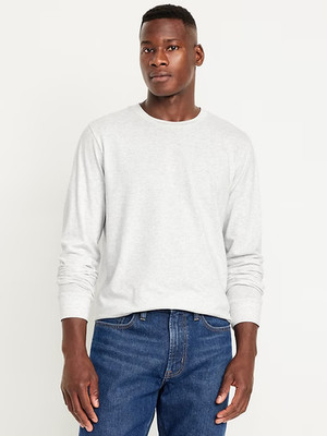 NWT Old Navy Long-Sleeve Crewneck Rotation T-Shirt Shirt Light Gray Men M L